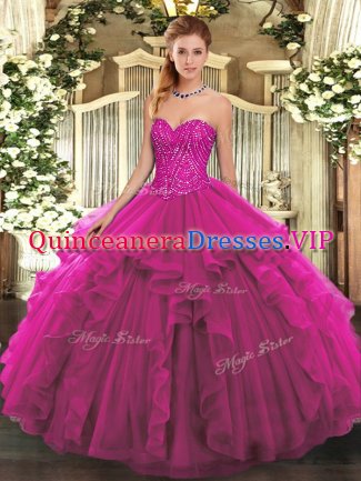 Floor Length Ball Gowns Sleeveless Fuchsia Sweet 16 Dresses Lace Up
