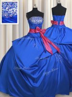 Ideal Ball Gowns Sweet 16 Dress Blue Strapless Taffeta Sleeveless Floor Length Lace Up