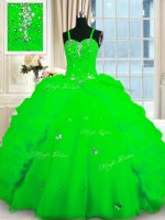 Edgy Lace Up Spaghetti Straps Beading and Pick Ups Ball Gown Prom Dress Organza Sleeveless