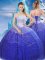 Beauteous Blue Lace Up Quinceanera Gown Beading Sleeveless Floor Length
