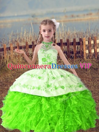 Floor Length Child Pageant Dress Halter Top Sleeveless Lace Up