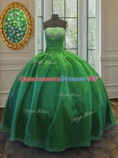 Green Lace Up Sweet 16 Dress Sequins Sleeveless Floor Length - Click Image to Close