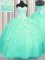 Classical Turquoise Sweetheart Lace Up Beading and Appliques 15th Birthday Dress Brush Train Sleeveless