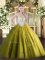 Scoop Sleeveless Vestidos de Quinceanera Floor Length Beading and Appliques Olive Green Tulle