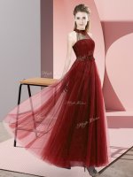 Top Selling Floor Length Empire Sleeveless Wine Red Dama Dress for Quinceanera Lace Up