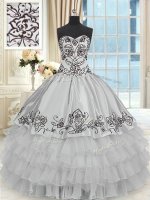 Admirable Halter Top Grey Sleeveless Beading and Embroidery and Ruffled Layers Floor Length Quince Ball Gowns