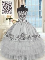 Admirable Halter Top Grey Sleeveless Beading and Embroidery and Ruffled Layers Floor Length Quince Ball Gowns(SKU PSSW0250-5BIZ)