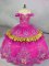 Simple Fuchsia Sleeveless Embroidery Floor Length Quinceanera Dress