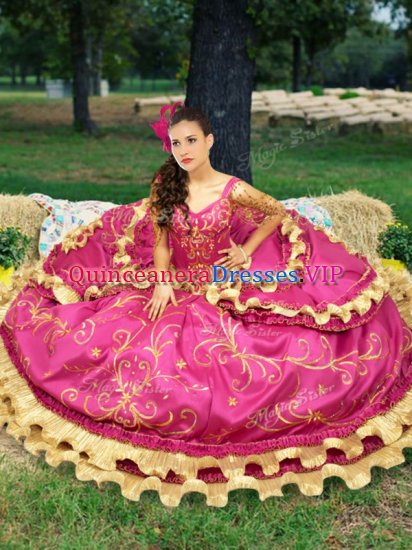 Taffeta Off The Shoulder Sleeveless Lace Up Beading and Embroidery Quinceanera Dress in Fuchsia - Click Image to Close