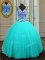 Tulle V-neck Sleeveless Zipper Beading Sweet 16 Dresses in Aqua Blue