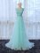 Apple Green Quinceanera Court of Honor Dress Tulle Brush Train Sleeveless Lace and Bowknot