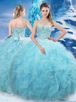 Affordable Aqua Blue Sleeveless Floor Length Beading and Pick Ups Lace Up 15th Birthday Dress(SKU PSSW0679MTBIZ)