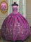 Dramatic Floor Length Fuchsia Quince Ball Gowns Strapless Sleeveless Lace Up