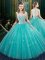 Aqua Blue High-neck Zipper Lace Quinceanera Dresses Sleeveless