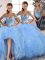 Blue Sleeveless Floor Length Beading and Ruffles Lace Up Quinceanera Gowns