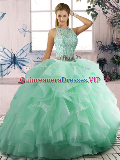 Sleeveless Lace Up Floor Length Beading and Ruffles Ball Gown Prom Dress - Click Image to Close