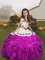Fashion Fuchsia Organza Lace Up V-neck Sleeveless Floor Length Kids Pageant Dress Embroidery and Ruffles