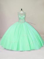 Scoop Sleeveless Tulle Quinceanera Gowns Beading Lace Up