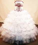 Beautiful ball gown strapless chapel organzai appliques white quinceanera dresses with rolling flowers FA-X-063(SKU FAo14X9)