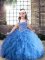 Blue Lace Up Straps Beading and Ruffles Little Girls Pageant Dress Wholesale Tulle Sleeveless