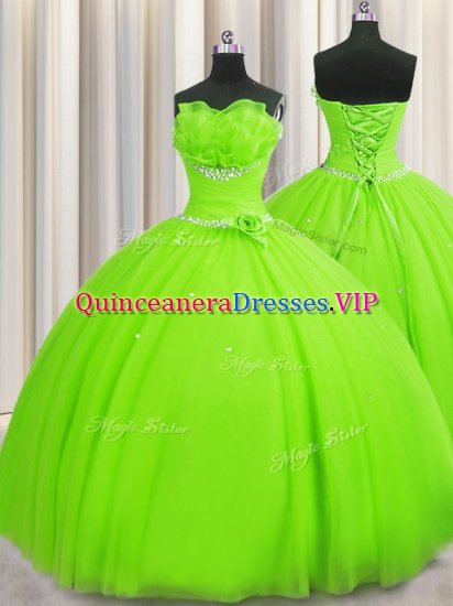 Handcrafted Flower Strapless Neckline Beading and Sequins and Hand Made Flower Sweet 16 Quinceanera Dress Sleeveless Lace Up - Click Image to Close