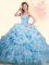 Pick Ups Baby Blue Sleeveless Organza Brush Train Lace Up Quinceanera Dress for Military Ball and Sweet 16 and Quinceanera