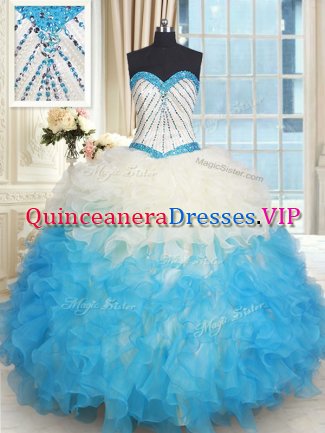 Fashion Floor Length Multi-color Quinceanera Dress Organza Sleeveless Beading and Ruffles