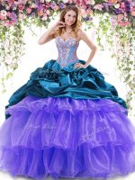 Pick Ups Ruffled With Train Multi-color Ball Gown Prom Dress Sweetheart Sleeveless Brush Train Lace Up(SKU SJQDDT834002-3BIZ)