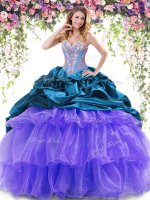 Pick Ups Ruffled With Train Multi-color Ball Gown Prom Dress Sweetheart Sleeveless Brush Train Lace Up