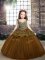 Custom Design Floor Length Brown Kids Pageant Dress Tulle Sleeveless Beading and Appliques