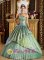 Conwy Clwyd Appliques Discount Olive Green Quinceanera Dress Strapless Ruched Bodice Taffeta and Organza Ball Gown