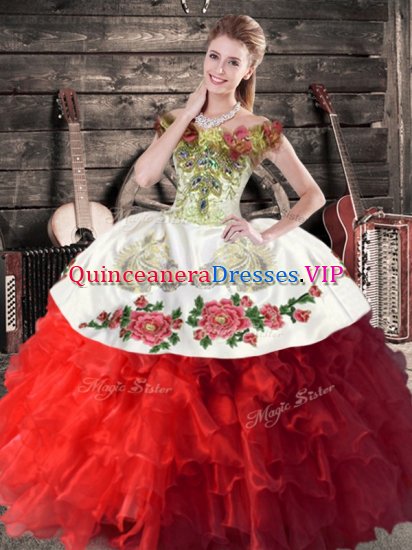 Lovely Organza Sleeveless Floor Length Ball Gown Prom Dress and Embroidery and Ruffles - Click Image to Close