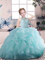 Affordable Floor Length Ball Gowns Sleeveless Aqua Blue Little Girls Pageant Dress Wholesale Zipper(SKU PAG1188-6BIZ)