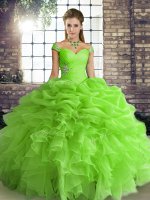 Suitable Sleeveless Beading and Ruffles and Pick Ups Floor Length Quinceanera Gown