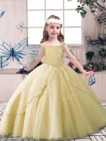 Perfect Floor Length Champagne Child Pageant Dress Tulle Sleeveless Beading(SKU PAG1203-1BIZ)