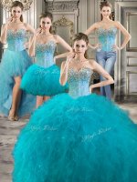 Four Piece Floor Length Ball Gowns Sleeveless Aqua Blue Vestidos de Quinceanera Lace Up(SKU YYPJ019CX004BIZ)