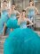 Four Piece Floor Length Ball Gowns Sleeveless Aqua Blue Vestidos de Quinceanera Lace Up