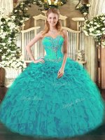 Charming Teal Ball Gown Prom Dress Sweetheart Sleeveless Lace Up