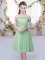 Free and Easy Belt Quinceanera Court of Honor Dress Green Lace Up Short Sleeves Knee Length