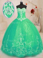 Noble Ball Gowns Quinceanera Dresses Turquoise Sweetheart Tulle Sleeveless Floor Length Lace Up