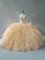 Flirting Brush Train Ball Gowns 15 Quinceanera Dress Gold Sweetheart Organza Sleeveless Lace Up