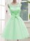 Apple Green Sleeveless Lace and Bowknot Knee Length Quinceanera Court of Honor Dress