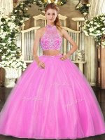 Extravagant Beading Vestidos de Quinceanera Hot Pink Criss Cross Sleeveless Floor Length(SKU SJQDDT1027002-3BIZ)