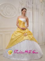 Exquisite Strapless Yellow and White Sweet 16 Quinceanera Dress In Campbelltown NSW