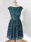 Super Lace Scoop Cap Sleeves Lace Up Lace Vestidos de Damas in Teal