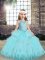 Low Price Aqua Blue Scoop Neckline Beading and Lace and Appliques Little Girl Pageant Gowns Sleeveless Lace Up