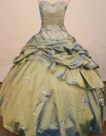 Beautiful ball gown sweetheart-neck floor-length taffeta appliques with beading olive green quinceanera dresses FA-X-076(SKU FAo14X35)