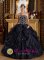 Stylish Black Beaded Decorate Bodice Strapless Quinceanera Gown With Pick-ups For Celebrity In Millersville Maryland/MD