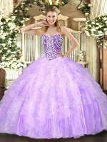Lavender Tulle Lace Up 15th Birthday Dress Sleeveless Floor Length Beading and Ruffles(SKU SJQDDT968002-3BIZ)