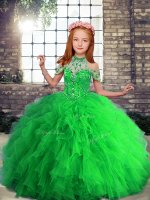Lace Up Pageant Dress Toddler Beading and Ruffles Sleeveless Floor Length